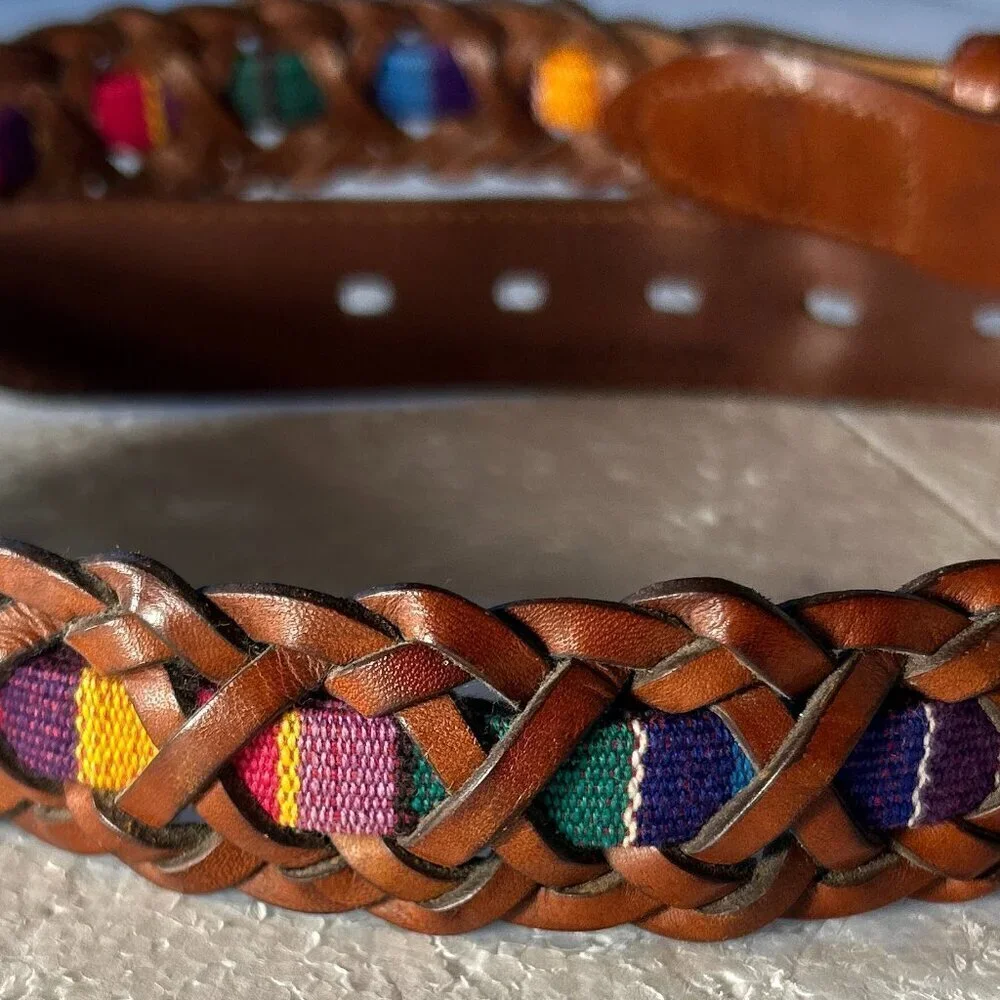 Fossil SZS Braided multi color tape leather belt western artsy ranch southwest